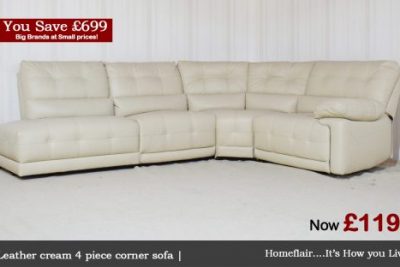 Cream Leather 4 Piece Corner Sofa