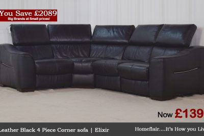 Black Leather 4 Piece Corner Sofa