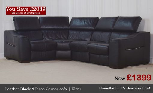 Black Leather 4 Piece Corner Sofa