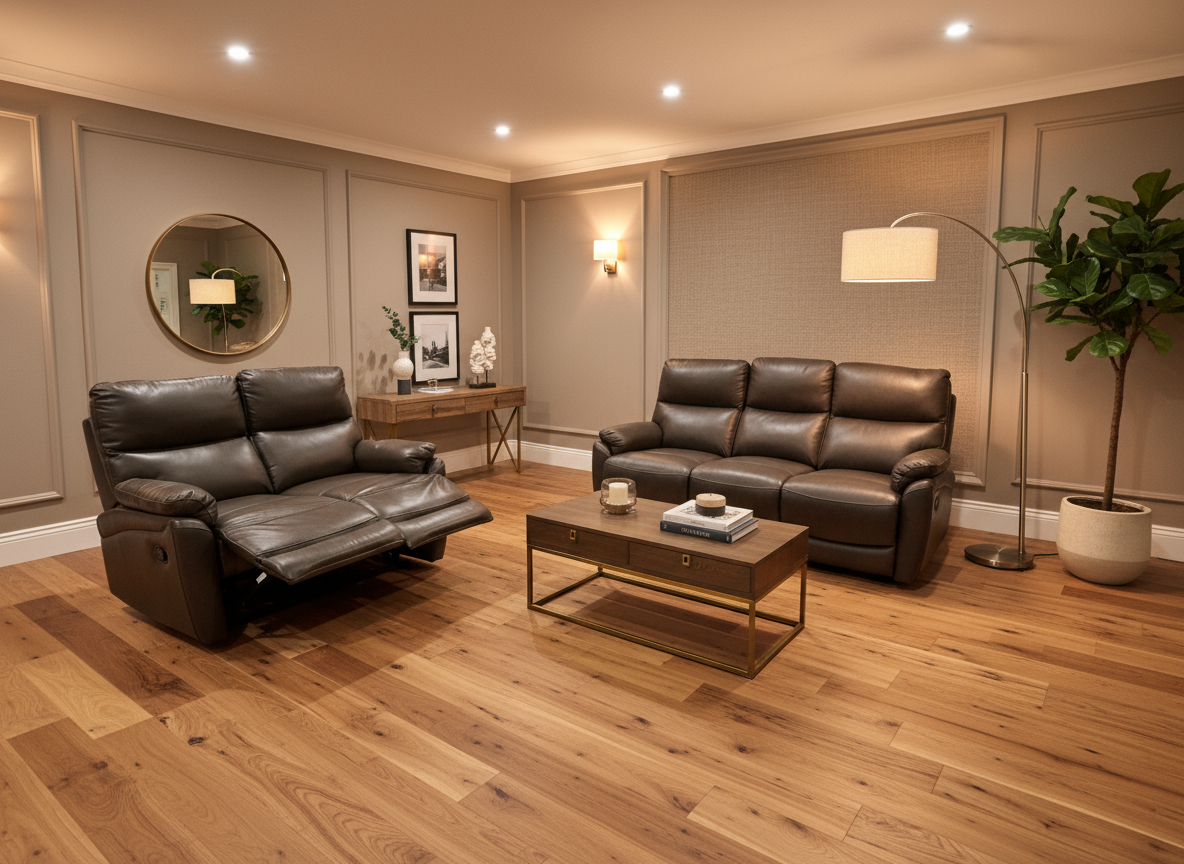 Monty Ex-Display Brown Leather 3 + 2 Seater Manual Recliner Sofas | EXMON