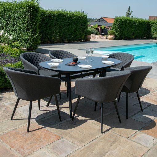 Homeflair - Outdoor Fabric Ambition 6 Seat Oval Dining Set - Charcoal - Image 2