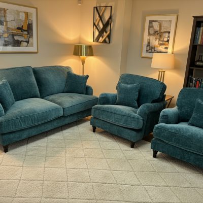 Ex-Display Mahid Turquoise Fabric 3 Seater Sofa + 2 Chairs Set | EXMAC