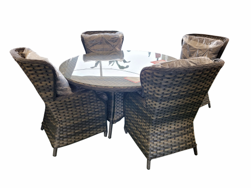 Thomas Round Table + 4 Chairs Grey Dining Set Outdoor Garden Furniture - Image 2