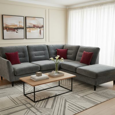 Ex-Display Lebus Skye Grey Fabric Corner with Footstool