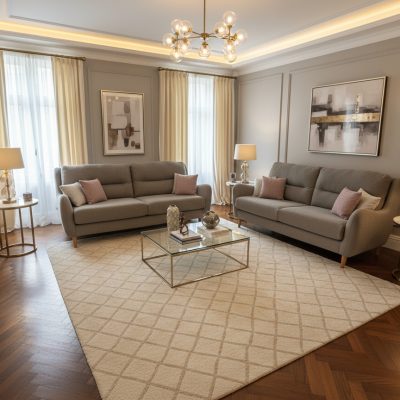 Ex-Display Porto 3 + 2 Seater Grey Boucle Fabric Sofa Set