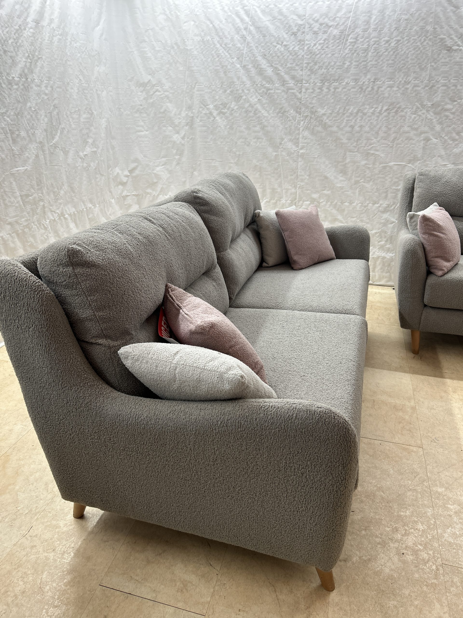 Ex-Display Porto 3 + 2 Seater Grey Boucle Fabric Sofa Set - Image 4