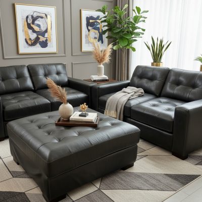 Ex-Display Alaska Black Leather 2+2 Seater Sofa Set