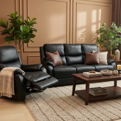 Ex-Display Palermo Static 3 Seater + Manual Recliner Leather Chair