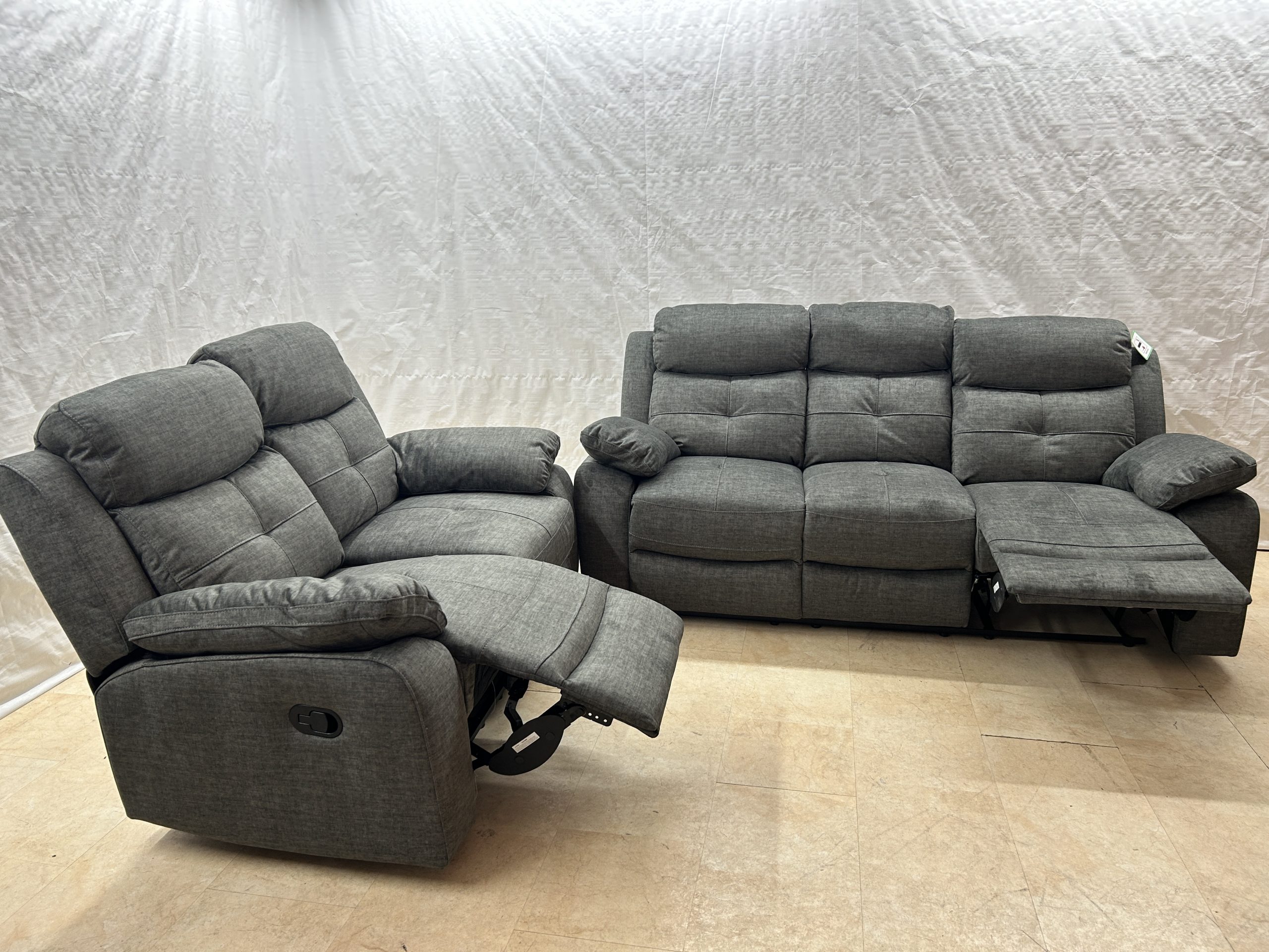 Ex-Display Boston Grey Fabric 3 + 2 Manual Recliner Sofa Set - Image 5