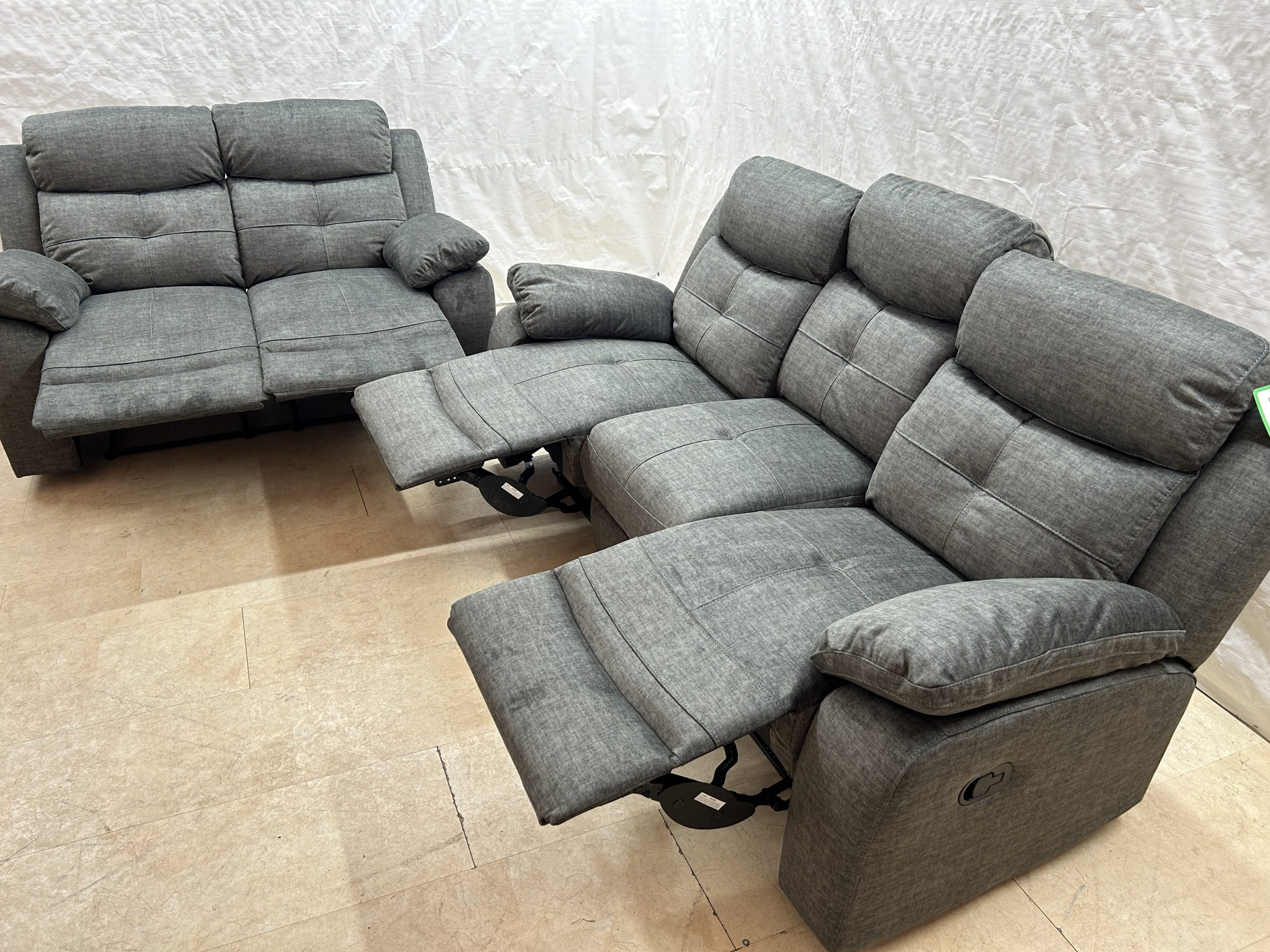 Ex-Display Boston Grey Fabric 3 + 2 Manual Recliner Sofa Set - Image 6