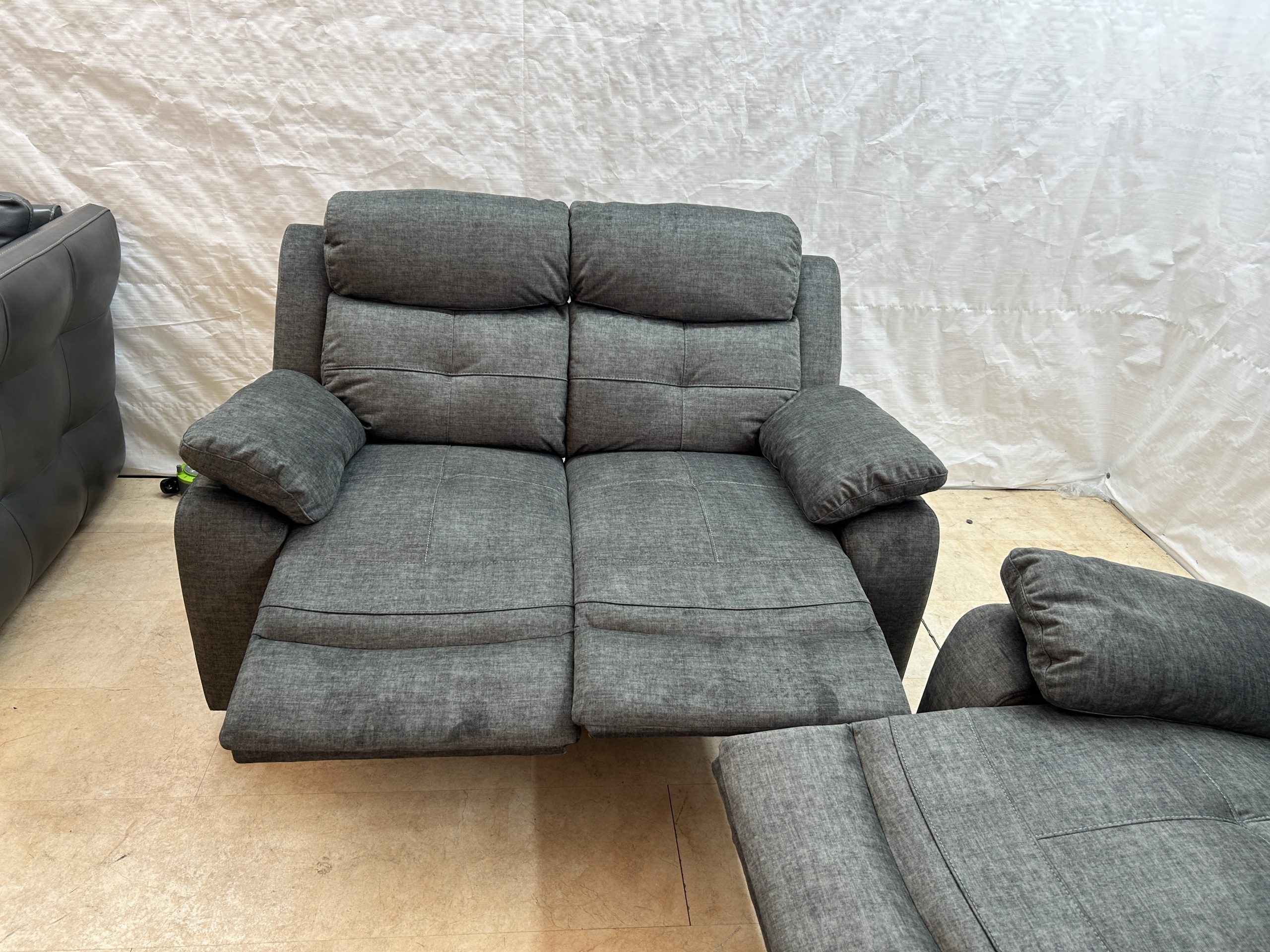 Ex-Display Boston Grey Fabric 3 + 2 Manual Recliner Sofa Set - Image 9